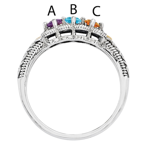 Mother's Simulated Birthstone and Diamond Accent Ring in Sterling Silver and 14K Gold (3 Stones) Mother's Simulated Birthstone and Diamond Accent Ring in Sterling Silver and 14K Gold (3 Stones)