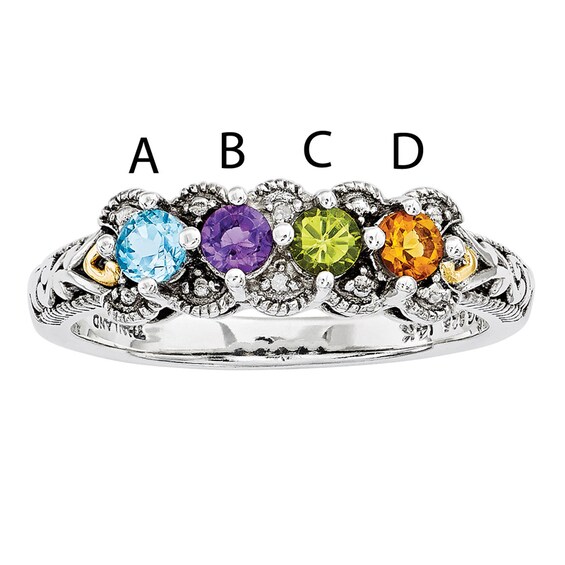 Mother's Simulated Birthstone and Diamond Accent Ring in Sterling Silver and 14K Gold (4 Stones) Mother's Simulated Birthstone and Diamond Accent Ring in Sterling Silver and 14K Gold (4 Stones)