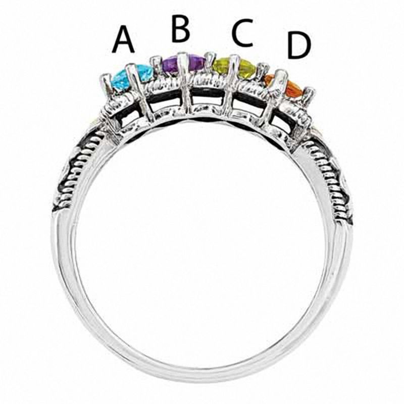 Mother's Simulated Birthstone and Diamond Accent Ring in Sterling Silver and 14K Gold (4 Stones)