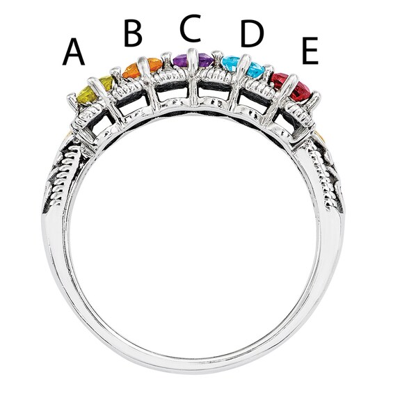 Mother's Simulated Birthstone and Diamond Acc Mother's Simulated Birthstone and Diamond Accent Ring in Sterling Silver and 14K Gold (5 Stones)