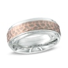 Thumbnail Image 0 of Men's 8.0mm Titanium and 10K Rose Gold Hammered Comfort Fit Wedding Band