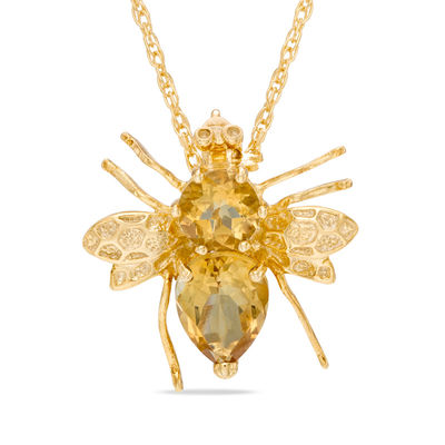 Pear-Shaped Citrine Honey Bee Pendant 