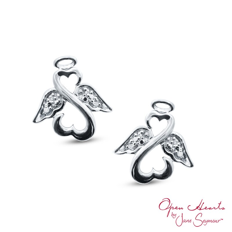 Main Image 1 of Open Hearts by Jane Seymour™ Diamond Accent Wings and Halo Stud Earrings in Sterling Silver