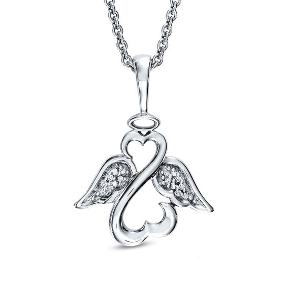 Open Hearts by Jane Seymourâ¢ Diamond Accent Wings and Halo Pendant in Sterling Silver