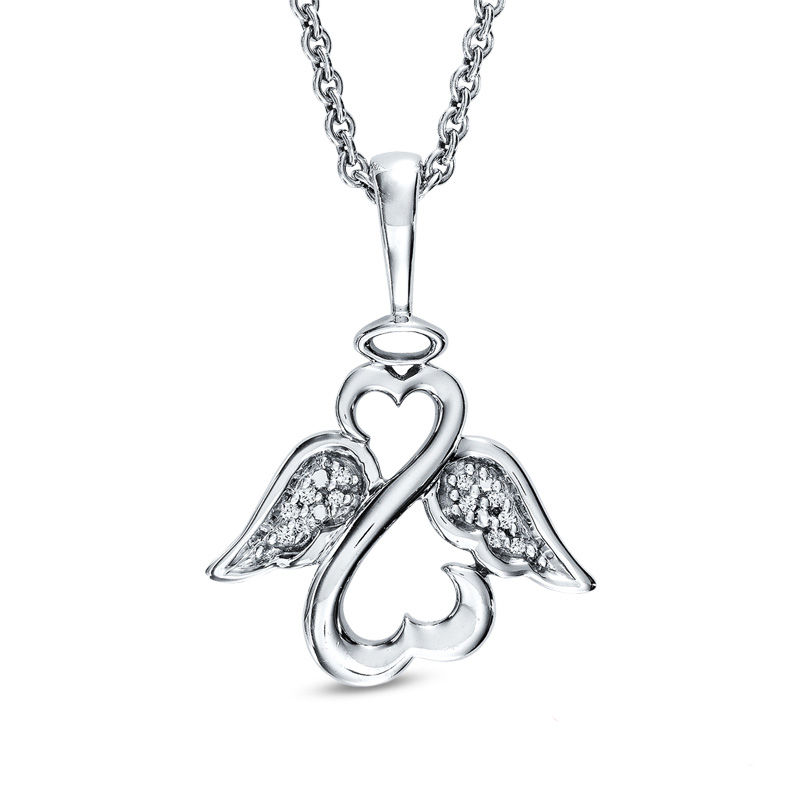 Open Hearts by Jane Seymour™ Diamond Accent Wings and Halo Pendant in Sterling Silver