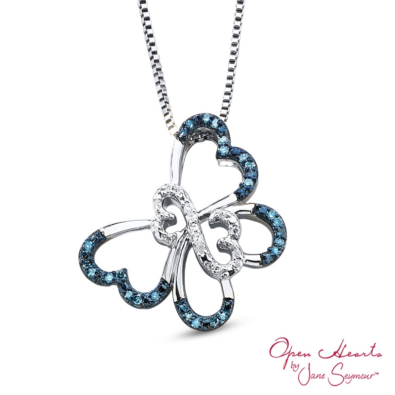Main Image 1 of Open Hearts by Jane Seymour™ 1/10 CT. T.W. Diamond Butterfly Pendant in Sterling Silver