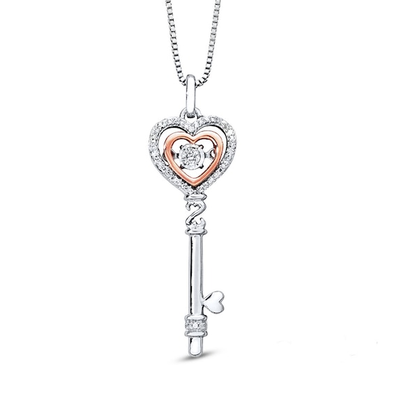 Open Hearts Rhythm by Jane Seymourâ¢ 1/10 CT. T.w. Diamond Pendant in Sterling Silver and 10K Rose Gold