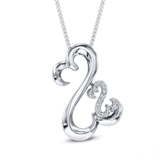 Open Hearts Family by Jane Seymourâ¢ Diamond Accent Tilted Motherly Love Pendant in Sterling Silver