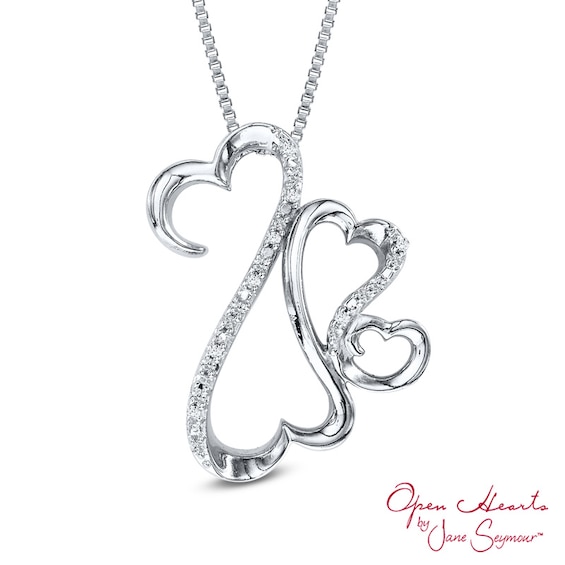 Open Hearts Family by Jane Seymourâ¢ 1/20 CT. T.w. Diamond Triple Motherly Love Pendant in Sterling Silver