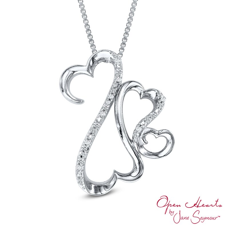 Main Image 1 of Open Hearts Family by Jane Seymour™ 1/20 CT. T.W. Diamond Triple Motherly Love Pendant in Sterling Silver