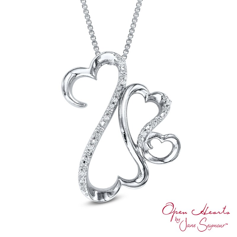 Open Hearts Family by Jane Seymour™ 1/20 CT. T.W. Diamond Triple Motherly Love Pendant in Sterling Silver