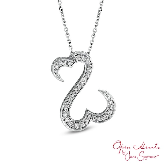 Open Hearts by Jane Seymourâ¢ 1/4 CT. T.w. Diamond Pendant in 14K White Gold - 20"