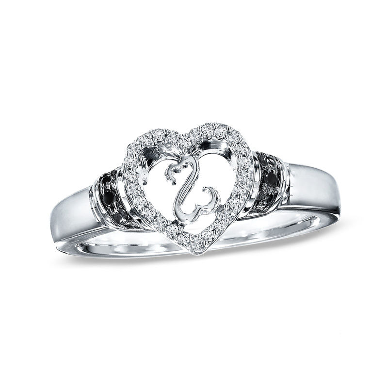 Open Hearts by Jane Seymour™ Enhanced Black and White Diamond Accent Promise Ring in Sterling Silver