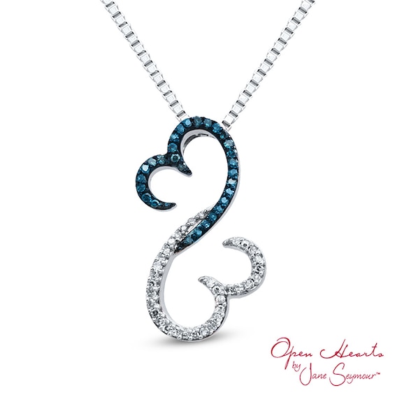 Open Hearts Family by Jane Seymourâ¢ 1/6 CT. T.w. Enhanced Blue and White Diamond Pendant in Sterling Silver