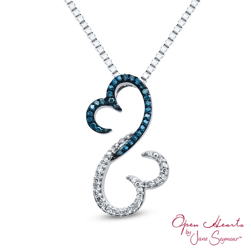 Open Hearts Family by Jane Seymour™ 1/6 CT. T.W. Enhanced Blue and White Diamond Pendant in Sterling Silver
