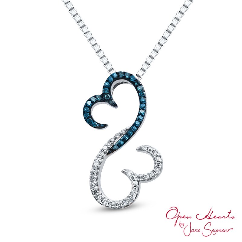 Main Image 1 of Open Hearts Family by Jane Seymour™ 1/6 CT. T.W. Enhanced Blue and White Diamond Pendant in Sterling Silver