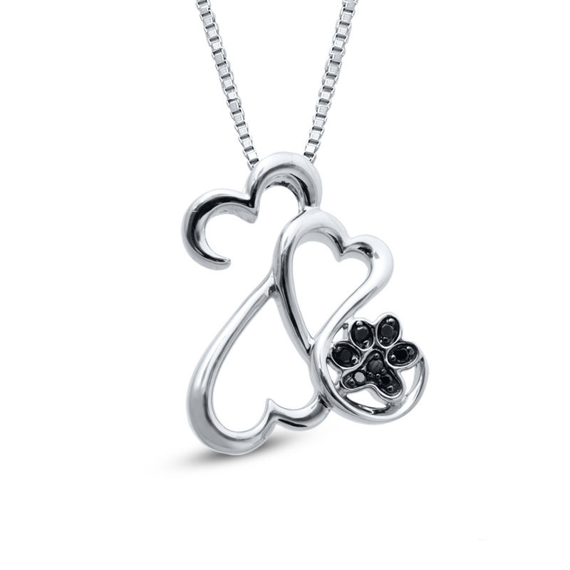 Main Image 1 of Open Hearts Family by Jane Seymour™ Black Diamond Accent Motherly Love Paw Pendant in Sterling Silver