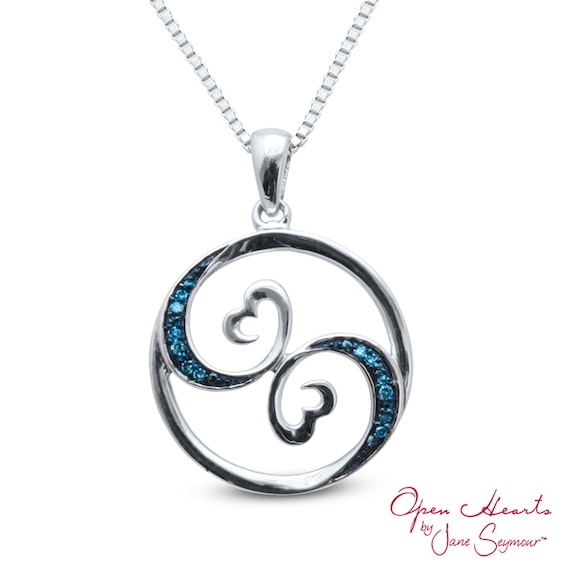 Open Hearts Waves by Jane Seymourâ¢ Enhanced Blue Diamond Accent Circle Pendant in Sterling Silver