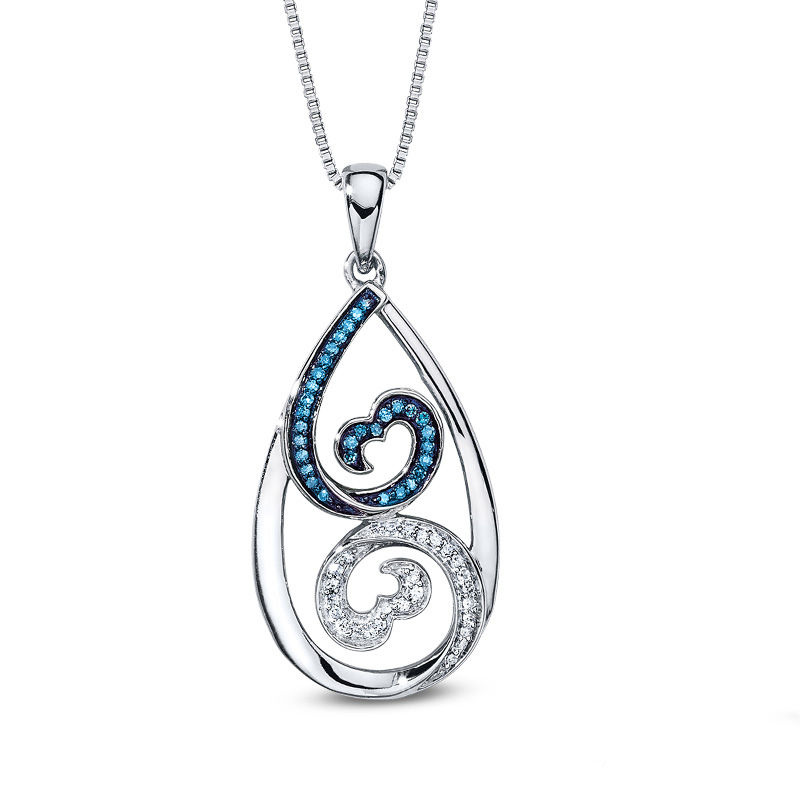 Main Image 1 of Open Hearts Waves by Jane Seymour™ 1/6 CT. T.W. Diamond Teardrop Pendant in Sterling Silver