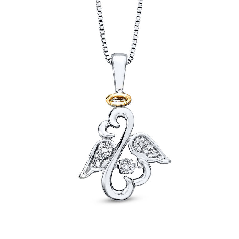 Open Hearts Rhythm by Jane Seymour™ Diamond Accent Wings Pendant in Sterling Silver and 10K Gold