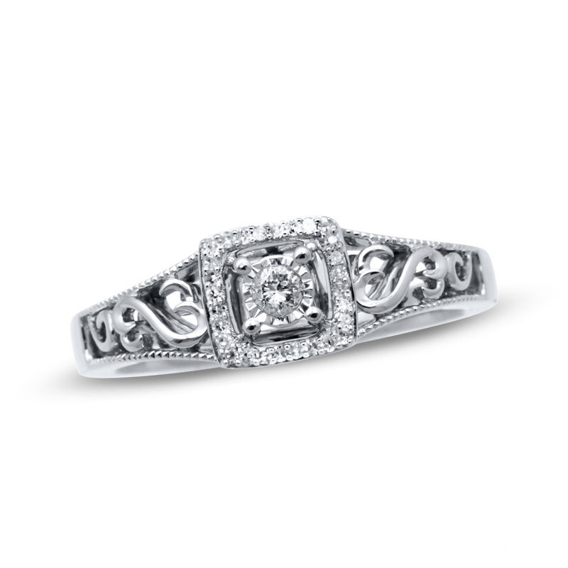 Open Hearts by Jane Seymour™ 1/10 CT. T.W. Diamond Square Frame Ring in Sterling Silver