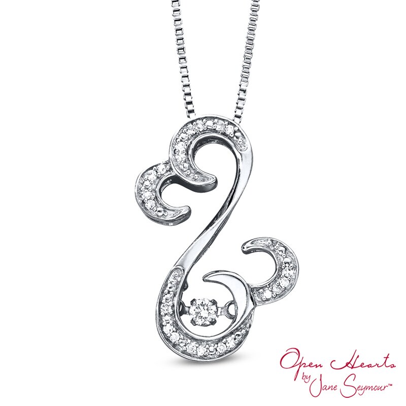 Open Hearts Rhythm by Jane Seymour™ 1/10 CT. T.W. Diamond Curlique Pendant in Sterling Silver