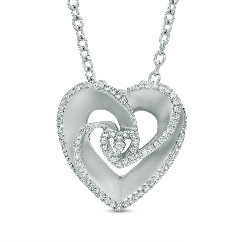 Main Image 1 of Vera Wang Love Collection 1/5 CT. T.W. Diamond Rose-Inspired Heart Pendant in Sterling Silver
