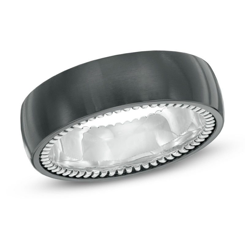 Main Image 1 of 7.0mm Black Titanium and Sterling Silver Comfort Fit Wedding Band - Size 10