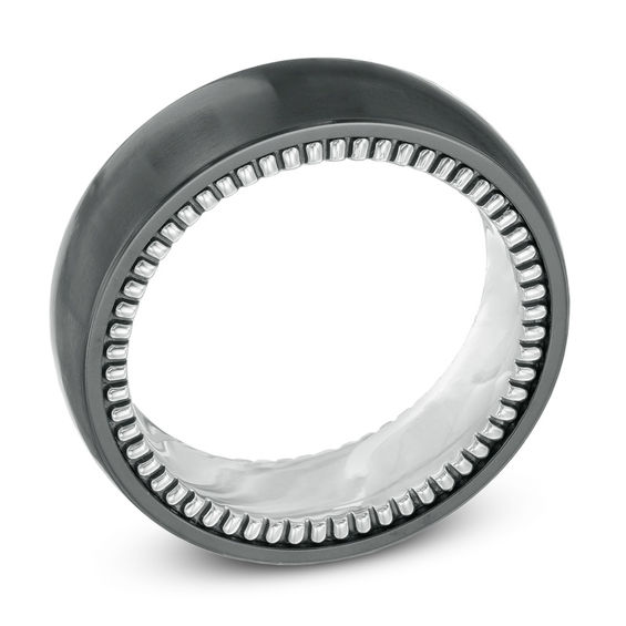 7.0mm Black Titanium and Sterling Silver Comfort Fit Wedding Band - Size 10