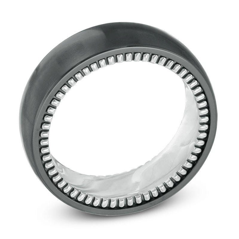 Main Image 2 of 7.0mm Black Titanium and Sterling Silver Comfort Fit Wedding Band - Size 10