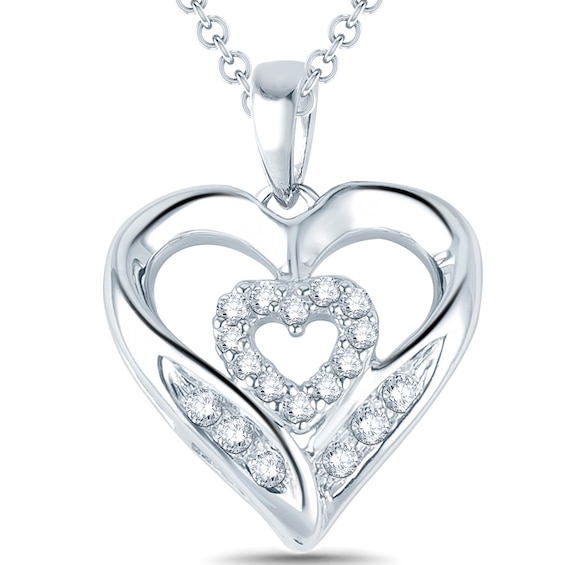 1/20 CT. T.w. Diamond Double Heart Pendant in 10K White Gold