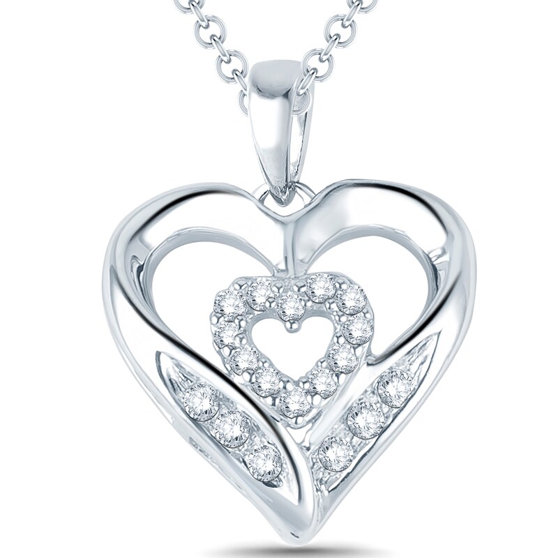 Main Image 1 of 1/20 CT. T.W. Diamond Double Heart Pendant in 10K White Gold