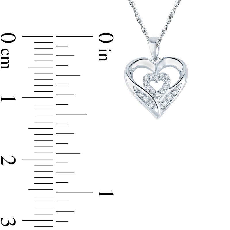Main Image 2 of 1/20 CT. T.W. Diamond Double Heart Pendant in 10K White Gold