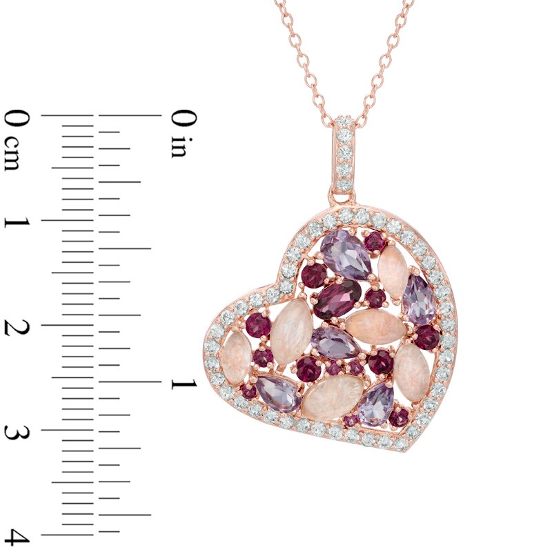 Main Image 2 of Multi-Gemstone and Lab-Created White Sapphire Heart Pendant in Sterling Silver with 18K Rose Gold Plate