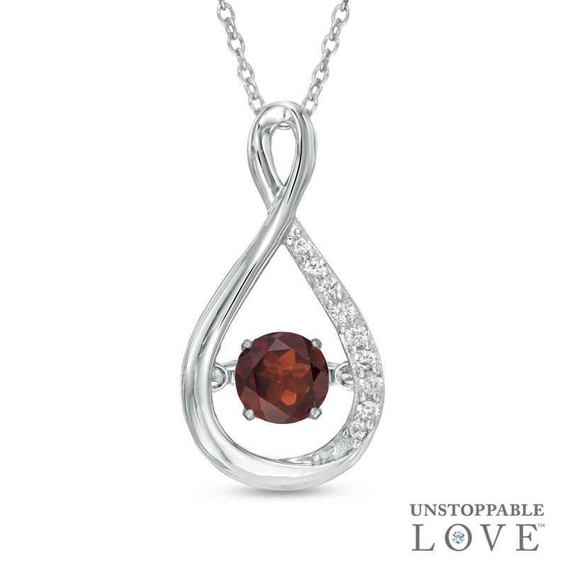 Main Image 1 of 5.0mm Garnet and Lab-Created White Sapphire Infinity Pendant in Sterling Silver