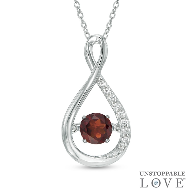 5.0mm Garnet and Lab-Created White Sapphire Infinity Pendant in Sterling Silver