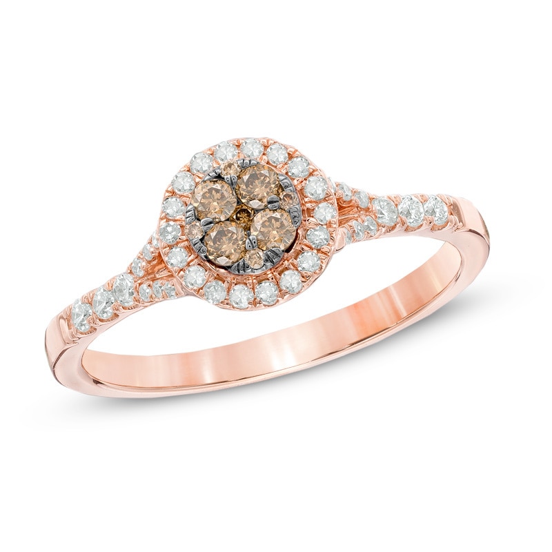3/8 CT. T.W. Champagne and White Diamond Frame Cluster Ring in 10K Rose Gold