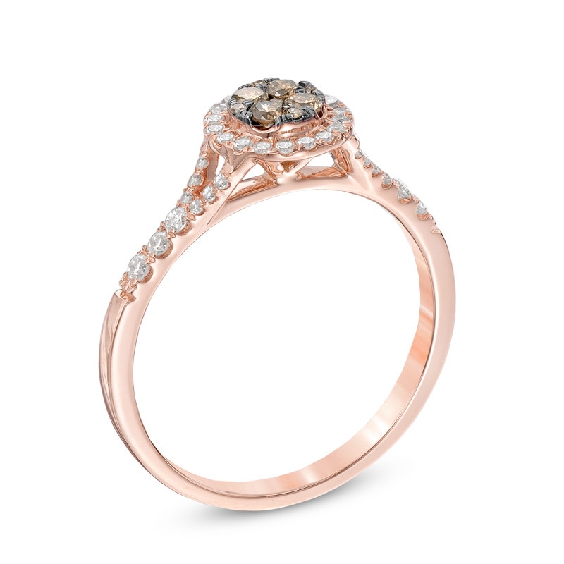 3/8 CT. T.W. Champagne and White Diamond Frame Cluster Ring in 10K Rose Gold