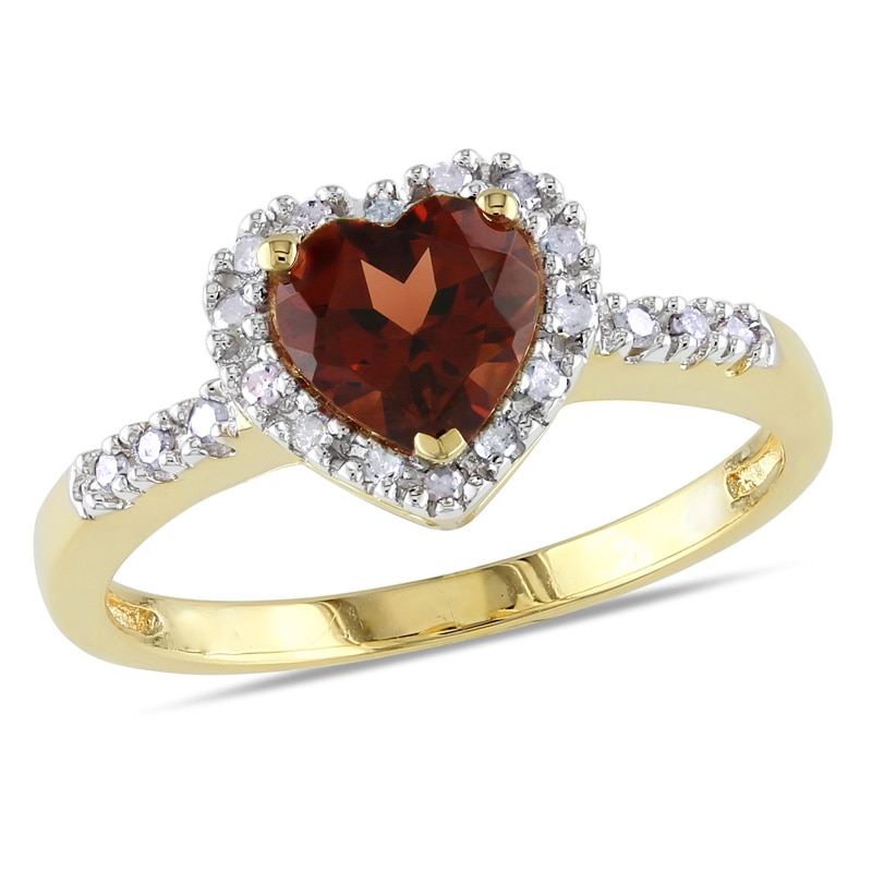 6.0mm Heart-Shaped Garnet and Diamond Accent Frame Ring in 10K Gold