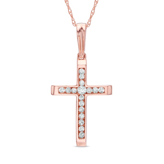 1/10 CT. T.w. Diamond Cross Pendant in 10K Rose Gold