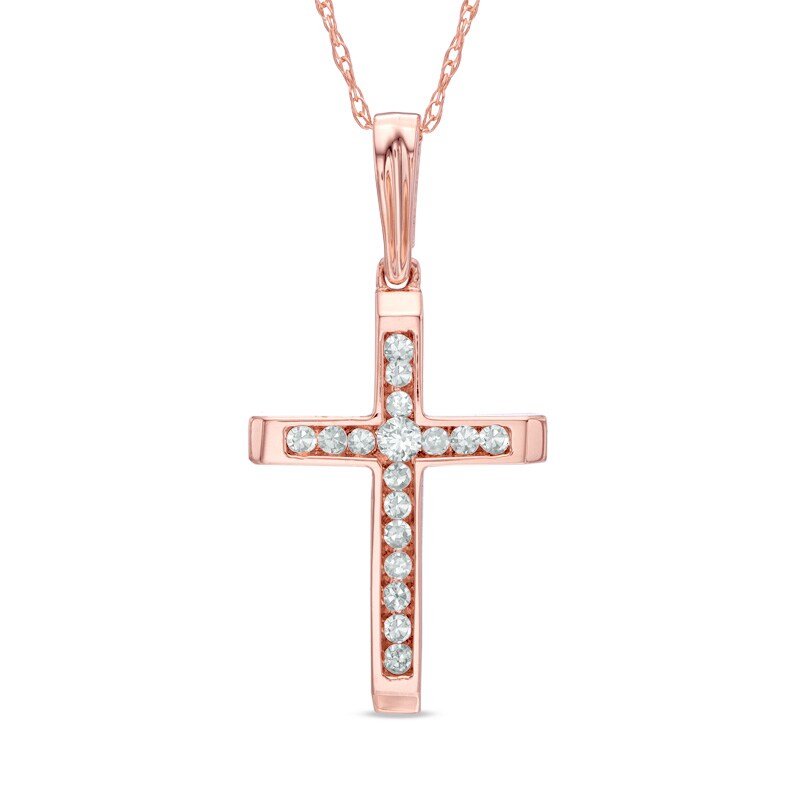 1/10 CT. T.W. Diamond Cross Pendant in 10K Rose Gold