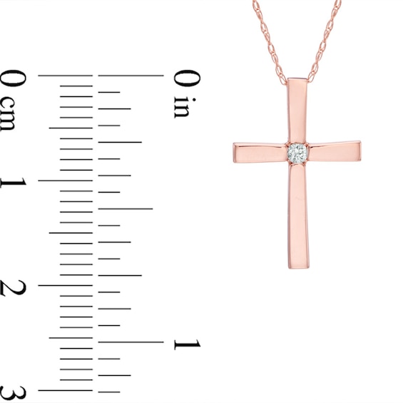 Diamond Accent Solitaire Cross Pendant in 10K Rose Gold