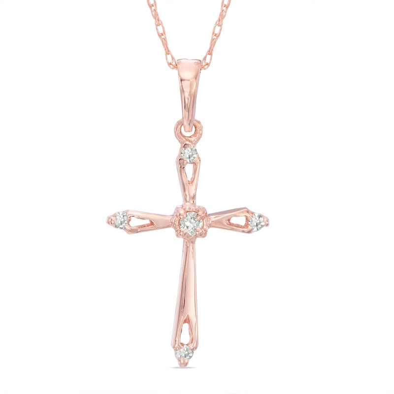 Diamond Accent Open Point Cross Pendant in 10K Rose Gold