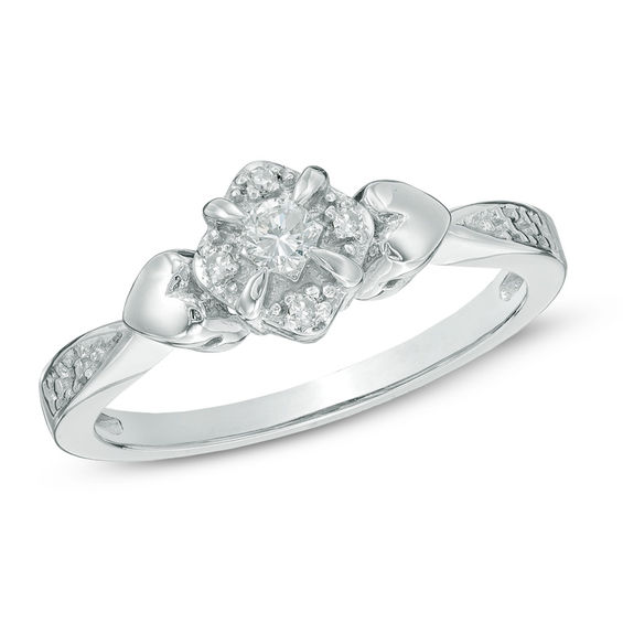 1/10 CT. T.W. Diamond Tilted Frame Promise Ring in 10K White Gold