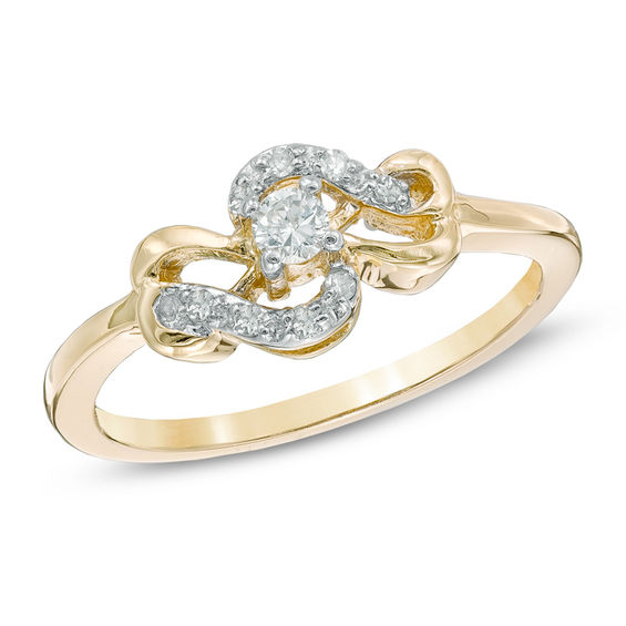 1/8 CT. T.W. Diamond HeartShaped Bow Promise Ring in 10K Gold