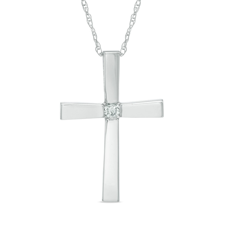 Diamond Accent Solitaire Cross Pendant in 10K White Gold