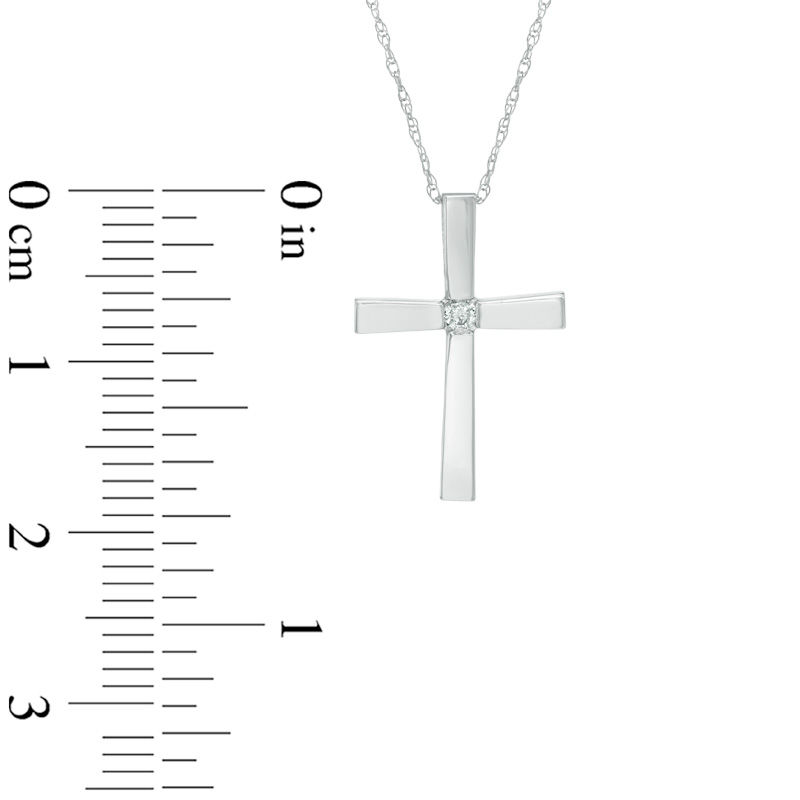 Diamond Accent Solitaire Cross Pendant in 10K White Gold