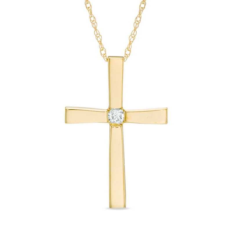 Diamond Accent Solitaire Cross Pendant in 10K Gold