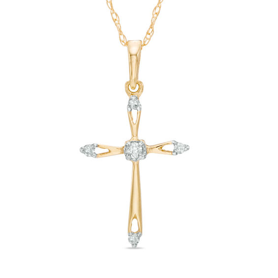 Diamond Accent Cross Open Point Pendant in 10K Gold