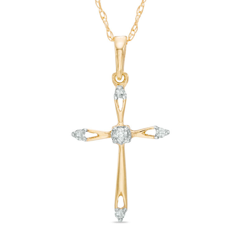 Main Image 1 of Diamond Accent Cross Open Point Pendant in 10K Gold